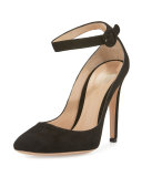 Suede Ankle-Wrap 105mm Pump, Black