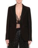One-Button Boxy Tuxedo Jacket, Black