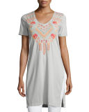 Sonya Side-Slit Embroidered Cotton Tunic