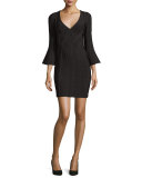3/4 Flutter-Sleeve Bandage Dress, Black