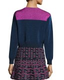 Metallic Colorblock Crewneck Sweater, Ink