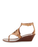 Zoey Leather Logo Wedge Sandal, Sand