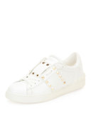 Rockstud Low-Top Leather Sneaker, White