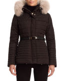 Apres-Ski Leopard-Jacquard Fur-Trim Jacket