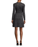 Long-Sleeve Zigzag Lurex® A-Line Dress, Black