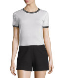 Stevie Tipped Jersey Tee, Blanc