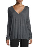 Long-Sleeve Wide V-Neck T-Shirt