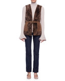 Two-Tone Shearling Fur Vest, Wine