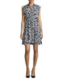 collared floral silk-blend shirtdress, black
