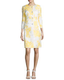 3/4-Sleeve Jacquard Jacket with Sheath Dress
