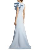 Ruffle-Trim Scuba Mermaid Gown, Light Blue