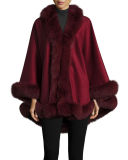 Fox-Trim Cashmere Cape