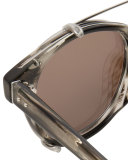 Square Acetate Sunglasses w/ Clip-On Lenses, White Gold/Horn