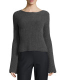 Maeve Ribbed Cashmere Sweater, Charcoal Melange