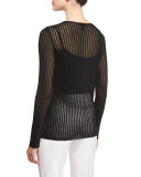 Long-Sleeve Needle-Drop Pullover Top W/Cami, Black
