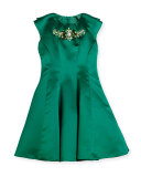Embellished Satin Party Dress, Green, Size 8-16