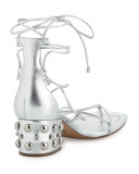 Ayers Leather Lace-Up Sandal, Silver