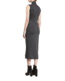 Ruched Sleeveless Turtleneck Midi Dress, Charcoal