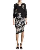 Floral Lace Asymmetric Skirt, Black/Silver