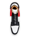 110mm Men's Leather High-Top Sneaker, Black/White/Red