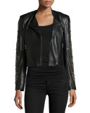 Celend Embellished-Sleeve Leather Jacket
