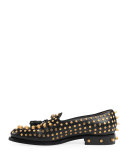 Sagan Studded Leather Loafer, Black