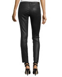 Vintage Leatherette Ankle Leggings, Dark Bordeaux Brown