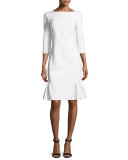 Half-Sleeve Ruffle-Hem Sheath Dress, Vanilla