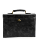 Leather Briefcase W/Crocodile Handle, Black