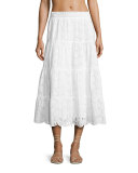 Broderie Anglaise Smocked Coverup Peasant Skirt, White
