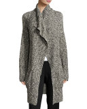 Long Draped Open Cardigan, Black/White