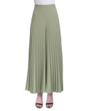 High-Waist Wide-Leg Plisse Pants, Green