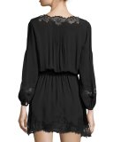 Branco Lace-Trim Silk Dress, Caviar