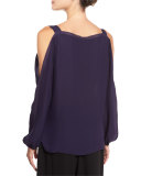 Lindy Lace-Trim Cold-Shoulder Silk Blouse