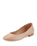 Scalloped Leather Ballerina Flat, Light Pink