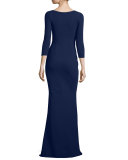 Kelcie Ruched Keyhole Gown, Navy