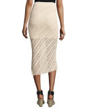 Miller Crochet Side-Slit Pencil Skirt, Cream