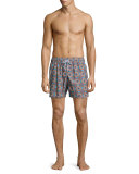 Psychedelic Mechanisms Printed Swim Trunks, Orange/Blue/Brown