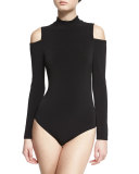 Suzi Cold-Shoulder Ponte Bodysuit, Black