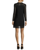 Long-Sleeve Jewel-Neck Mini Dress, Black