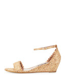 Juniper Eyelet Cork Demi-Wedge Sandal, Natural