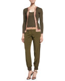Dip-Dye Crewneck Cardigan, Military Green