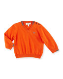 V-Neck Pullover Sweater, Medium Orange, Size 12M-3