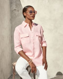 Long-Sleeve Button-Front Linen Top