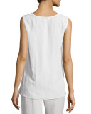Sleeveless Gauze Long Tank, White, Plus Size