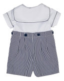 Ottoman Double-Breasted Sailor Shortall Set, Navy Blue/White, Size 3-24 Months