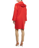 Fringe-Trim Open Coat, Red