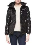 Shiny Chevron-Quilted Short Jacket