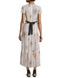 Short-Sleeve Framed-Floral Maxi Dress, Light Pink