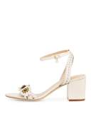 Marguerite Perforated Low-Heel Sandal, Ivory
